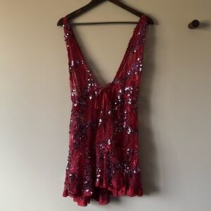 Free People Red Sequin Mini Dress
